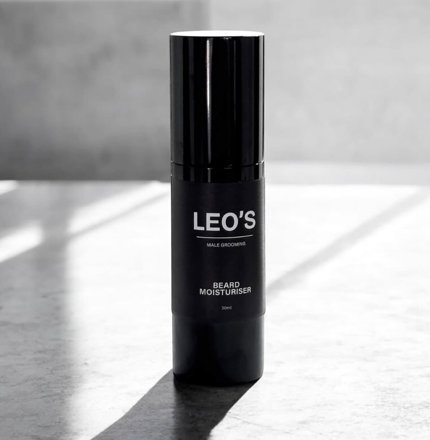LEO'S Beard Moisturiser in a matte black pump bottle